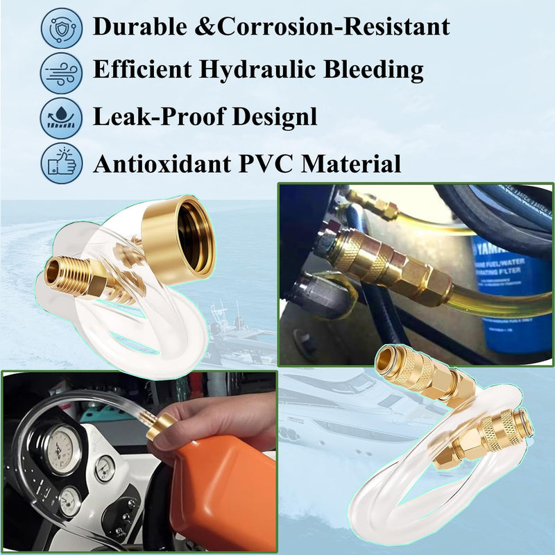 Seastar Hydraulic Steering Bleed Kit ，Leak-Proof & Quick Connection， Marine Bleeder Tool for Boat Steering Systems，Upgraded Cap Thread for Bottle Has Seal and Prevent Leaks Fluid-Brass1