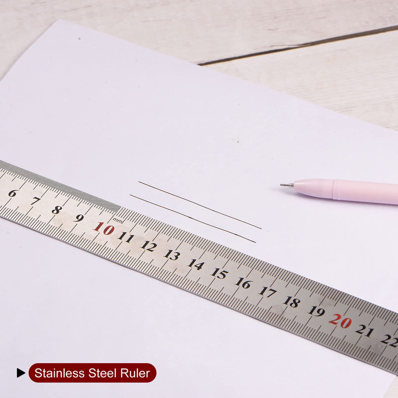 HARFINGTON 2pcs Stainless Steel Ruler 60cm/24 Length x 1/28" Thick x 1-1/7" Wide Inch and Metric Straight Edge Measuring Tools for Woodworking Painting Craft, Silver Tone 24"x1/28"x1-1/7" 2