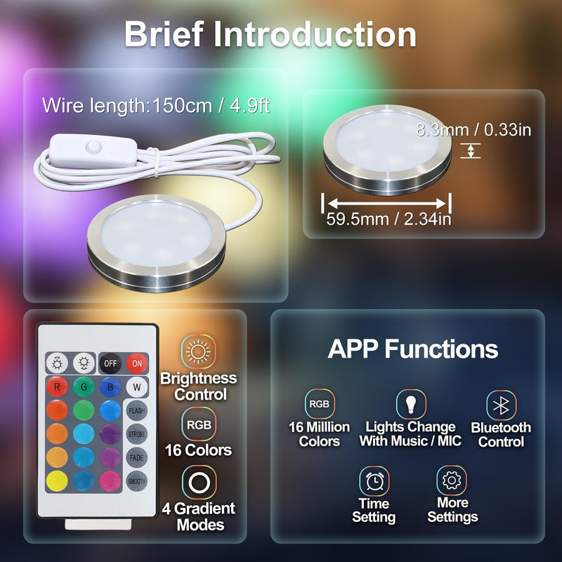 Smart LED Lamp Kit 001 for Bambu Lab 3D Printing,IR & APP Control RGB DIY LED Light Kit,3D Print Model Lights Base, Timer & Group Control, Multi Color USB 5V Lamp Light Kit for 3D Printed (4 Pack) Smart Lamp with IR 4