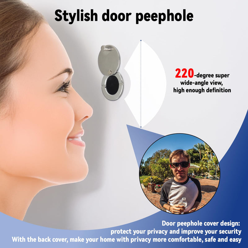 Door Viewer Peephole, 220 Degree Wide Angle Peephole with 0.63 Inch/16mm Drill Bit Kit with Heavy Duty Swivel Privacy Cover for 1-3/8“ to 2-1/6” Doors, for Home Office Hotel (Bronze Red) Bronze Red