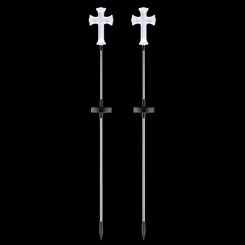 Alpine Corporation 34" Tall Outdoor Solar Powered Cross Pathway Light Stakes (Set of 2)