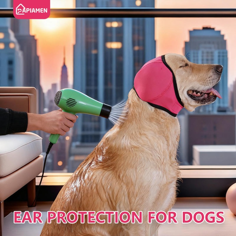 Dog Ear Covers,Dog Ear Muffs Noise Protection,No Flap Ear Wrap for Dogs Hematoma Recovery,Adjustable Calming Hoodie Shower Cap for Grooming,Bathing,Swimming & Anxiety Relief(Fuchsia,L) A-Fuchsia L