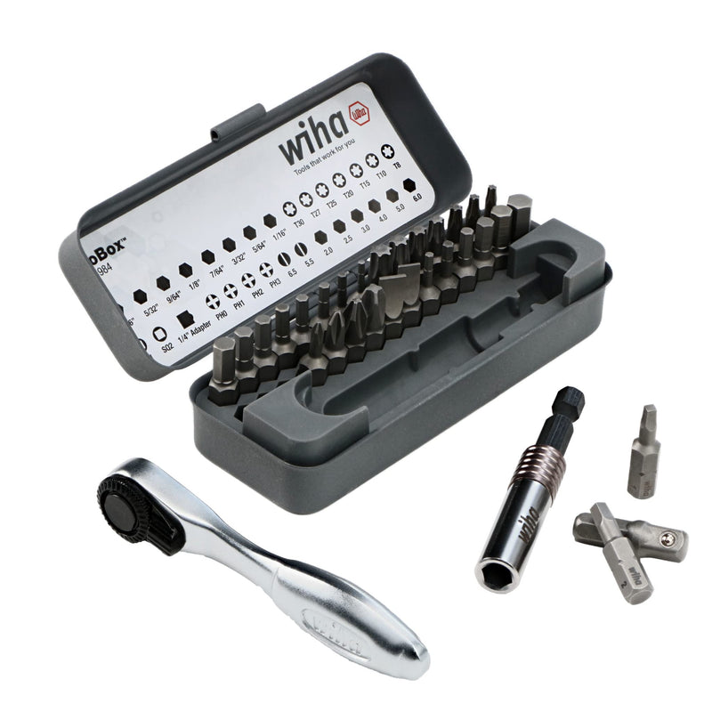 Wiha 74984 32 Piece GoBox Standard Bit Set with Mini Ratchet Fastener Drive Bit