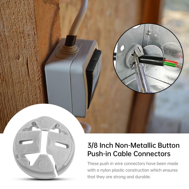 35 Pcs 3/8 in. - 1/2 in. Non Metallic Button Push-in Bulk Connector, Plastic Cable Connector Electrical Conduit Fittings, Fits 1/2-Inch Knock Outs 35
