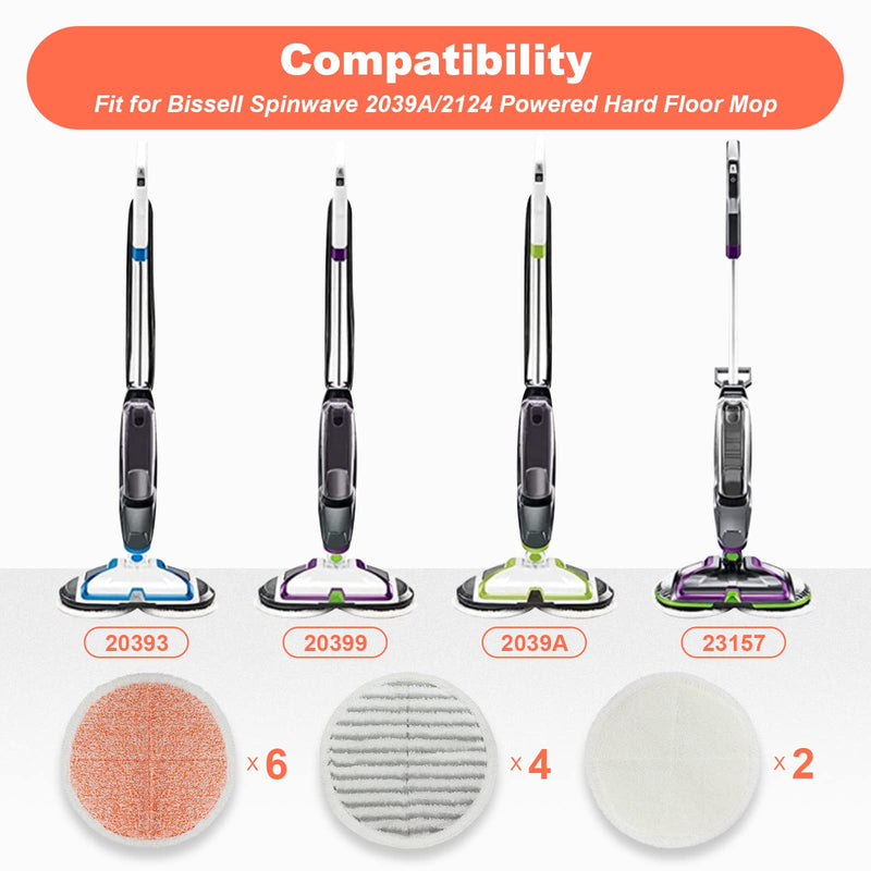 Spinwave Mop Replacement Pads for Bissell Spinwave 20399 23157 23159 2039A 2124A 20393 2039T 2039W 20391 20395 2307 2315A Hard Floor Mop Refill Heavy Scrub Pad- Part #1611297 & 1611298 (6+4+2) 6 Heavy Scrub Pads,2 Soft Pads，4 Scrubby Pads