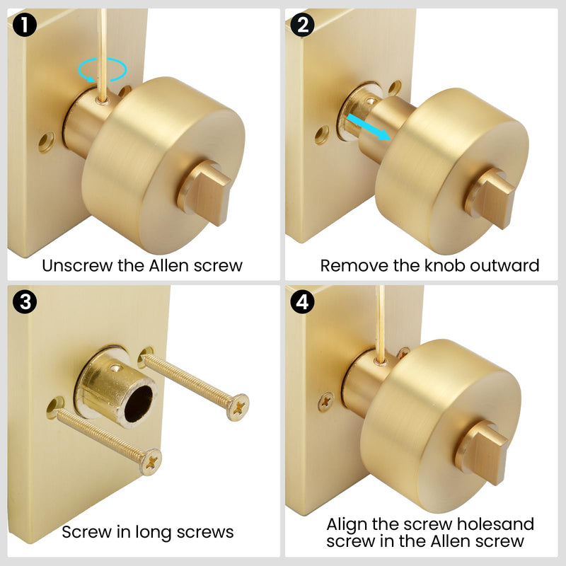 Gold Door Knob Interior Privacy, Zinc-Alloy Interior Door Knob, Heavy Duty Brushed Gold Door Knobs for Bedroom, Bathroom, 1 Pack