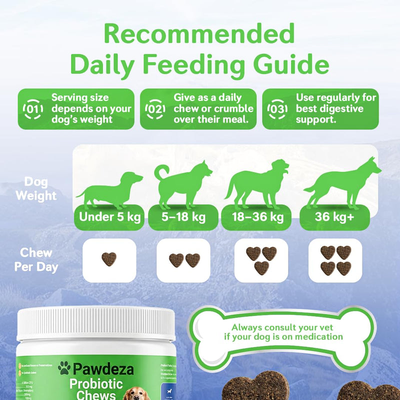 Dog Probiotics Chews – 6 Billion CFU with Prebiotics, Pumpkin, Inulin, Chicory Root & Digestive Enzymes – Supports Gut Health, Digestion, Immunity & Regularity – Natural oft Chews for Dogs