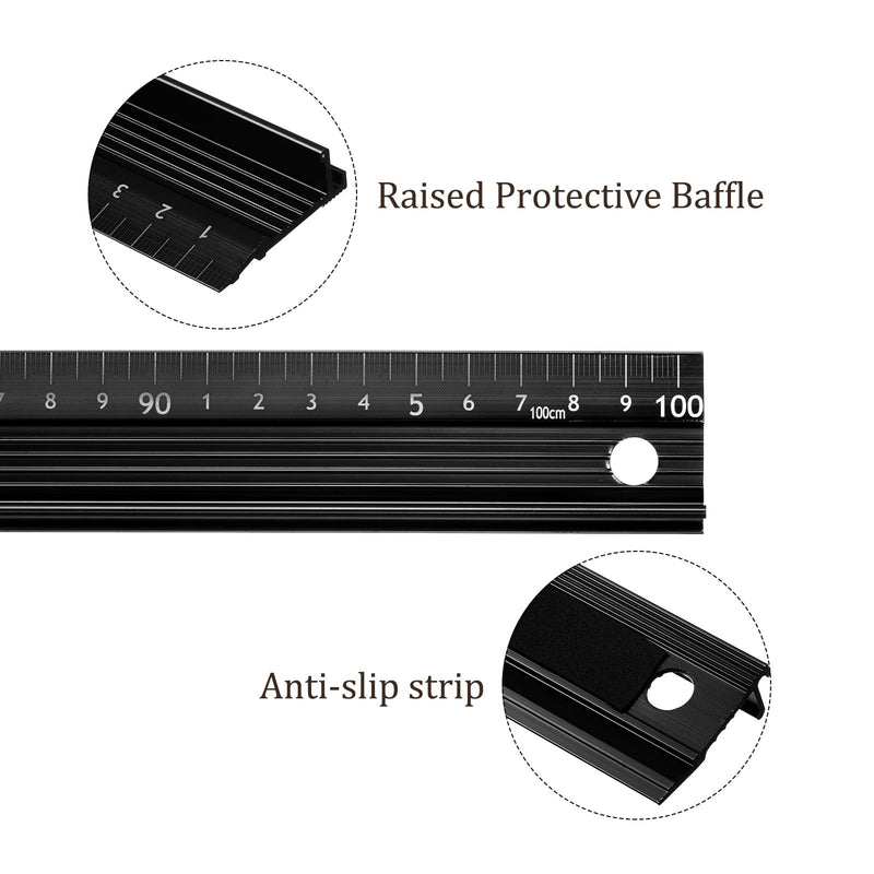 Raised Grip Metal Ruler - [100cm ] Aluminum Alloy Precise Measurement Cutting Straight Protective Ruler Ruler Black for Office Measure Cut Drawing Use, 1mm Precision 100cm