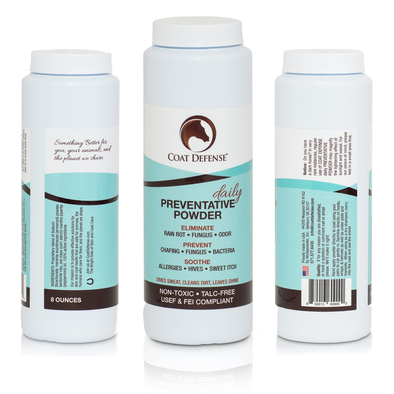 Coat Defense Daily Preventative Powder for Horses - Safe & Effective Equine Sweet Itch, Skin Funk, Scratches, & Rain Rot Treatment - Dry Shampoo for Horses, 8 oz Formula with All Natural Ingredients - PawsPlanet Australia