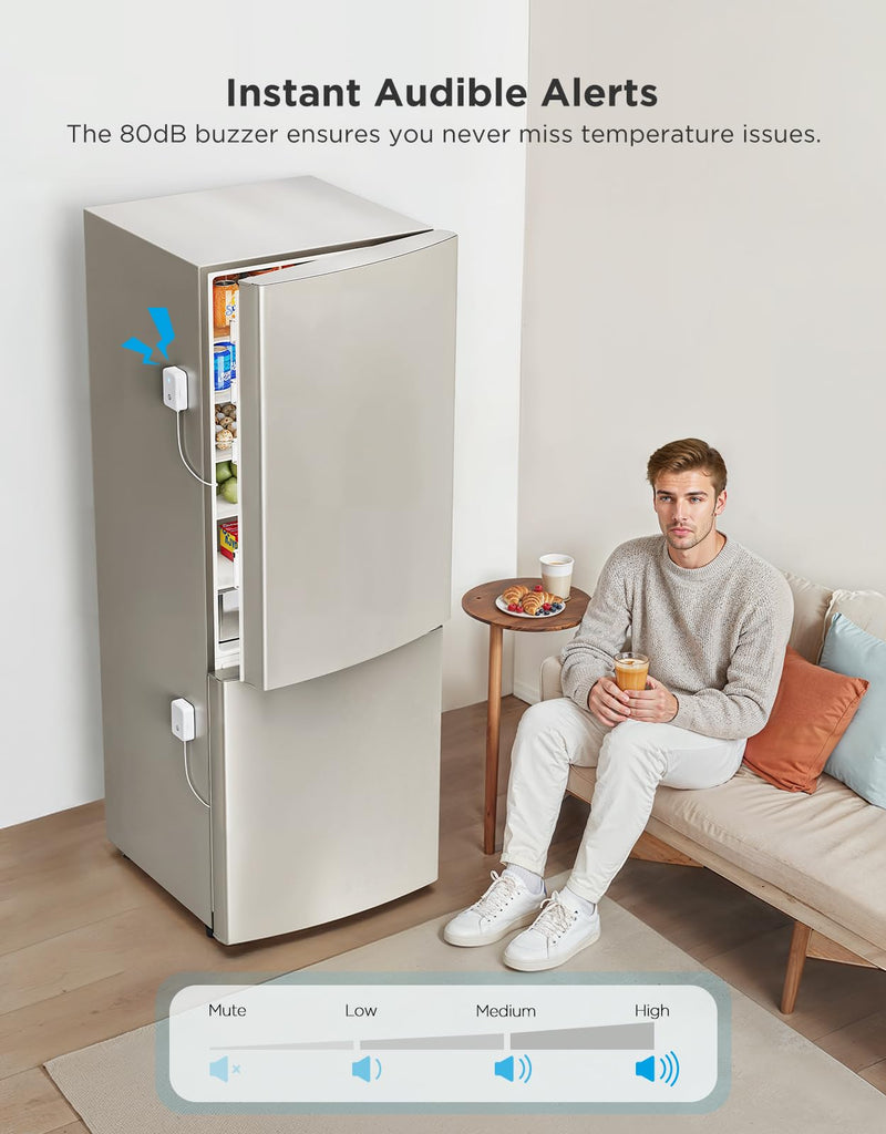 GoveeLife WiFi Refrigerator Thermometer with Alarm, Wireless Digital Freezer Temperature Gauge with App Control, 2 Years Free Data Export, for Home Kitchen Fridge Hot Tub(Only Support 2.4G Wi-Fi) 1 Gateway+1 Sensor