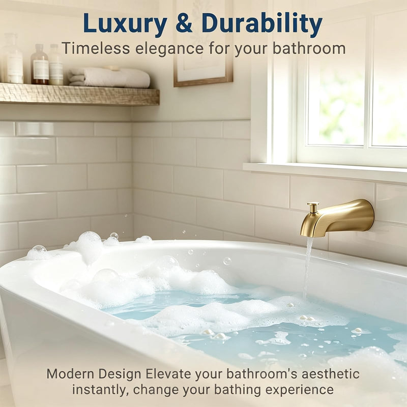 Universal Bathroom Tub Spout with Diverter, 1/4 Inches 1/2" IPS Inside Thread, Durable Heavy Duty Metal Bathtub Faucet with Shower Diverter,1/4 Inch Bathroom Tub Spout Compatible,Brushed Gold Brushed Gold
