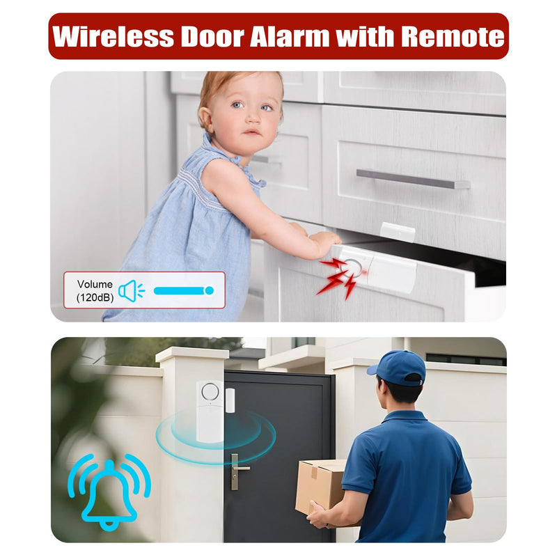 Door Alarm with Remote, Door Alarms When Opened, Window Alarms for Home Security, Pool Alarm for Kids Safety 4 Receivers+4 Remotes