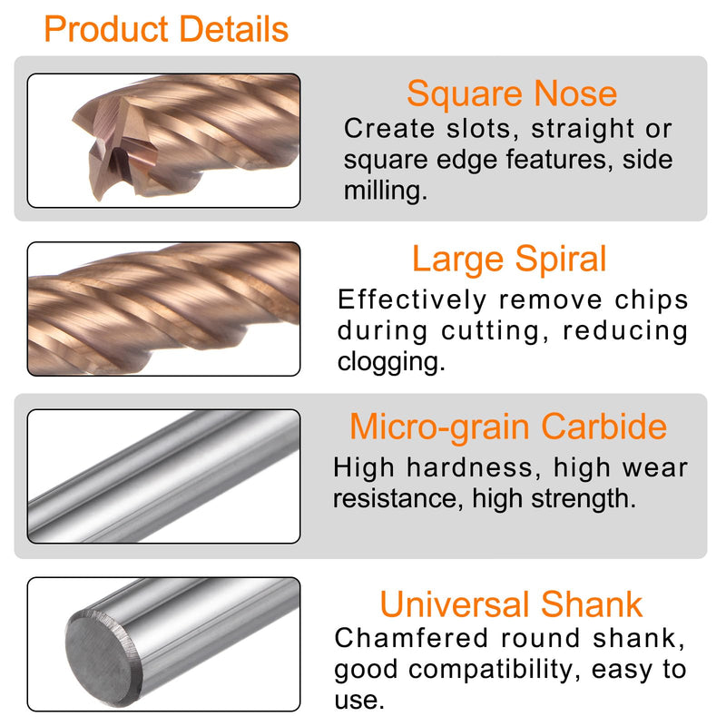 HARFINGTON Carbide Square End Mill 8mm (5/16") Dia 8mm (5/16") Shank 100mm (4") Extra Long HRC55 TiSiN Coated Micro-Grain Tungsten Carbide 4 Flutes Milling Bit Cutter