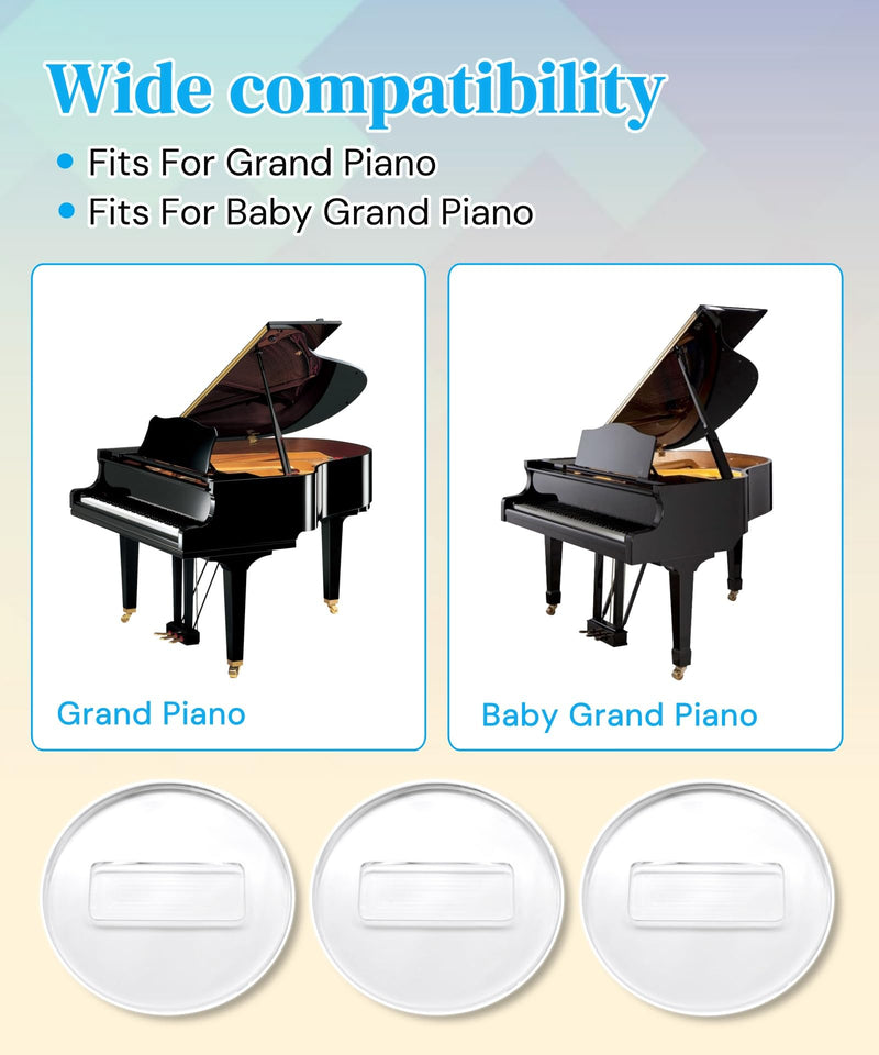 4" Clear Piano Caster Cups(with Dust Cloth) Fits for Grand Piano and Baby Grand Piano,Piano Caster Piano Leg Floor Protectors Fits for Hardwood Floor and Carpet,Set of 3