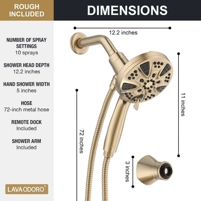 LAVA ODORO Handheld Shower Head with Magnetic Docking System Champagne Gold With Dock