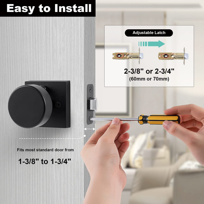 Privacy Black Door Knobs Interior, Matte Black Interior Door Knob with Lock, Square Modern Door Knob Handles for Bedroom and Bathroom, Heavy Duty Design Privacy
