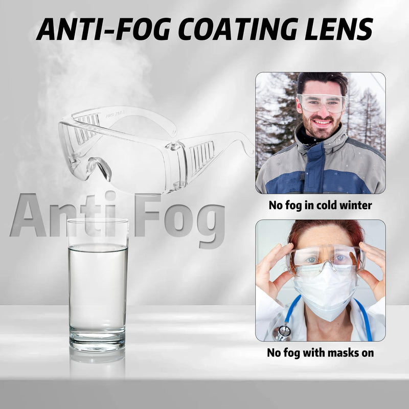 Safety Glasses Over Eyeglasses with Anti-Fog and Scratch Resistant ANSI Z87 Safety Goggles Over Glasses 177-12pc Clear
