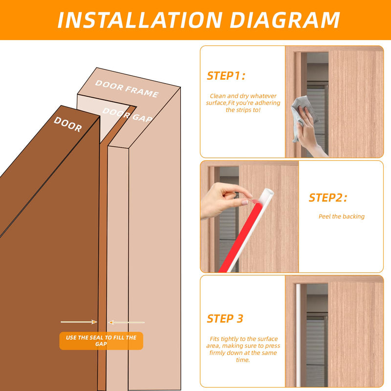 23FT Weather Stripping Door Seal, Self Adhesive Door Weather Stripping, Silicone Door Seal Strip for Door Frame, D-Shaped Door Insulation Strip, for Door & Window (White, 3/8"(W)×1/4"（T) ×23ft(L) White 3/8"(W)×1/4"（T) ×23ft(L)