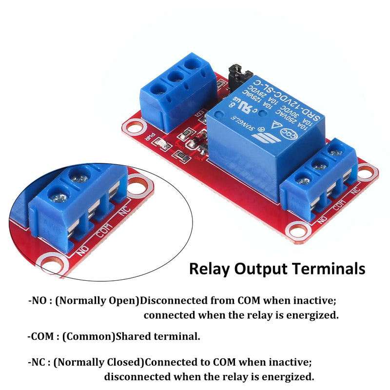 10 PCS 12V 1 Channel Relay Module with Optocoupler Isolation, Relay Board with High/Low Level Trigger Jumper, 250V/10A AC or 30V/10A DC Load, Fault-Tolerant Design 1 Channel 12V-10Pcs