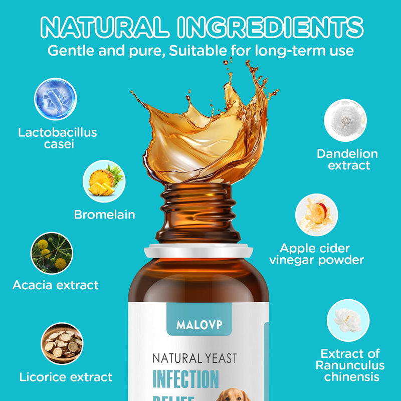 2pack Natural Yeast Infection Treatment for Dogs,Dog Ear Infection Treatment,Itchy Ear,Skin&Allergy Symptoms Relief-Reduces Inflammation&Relieves Irritation,Dog Supplement Drops with Probiotics