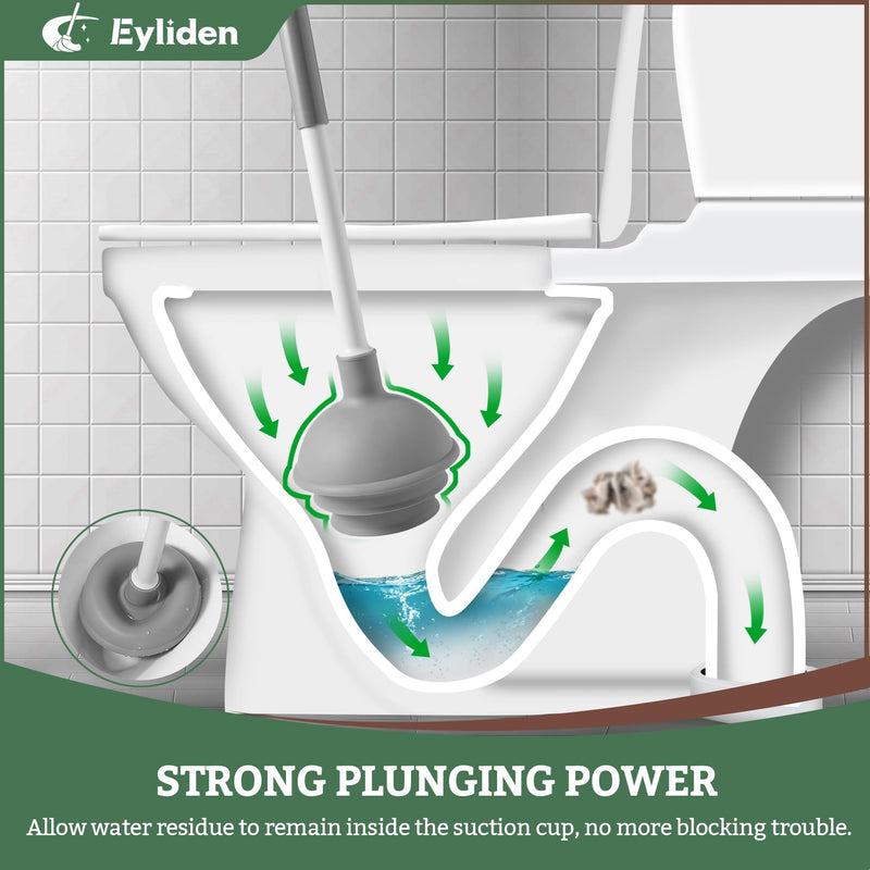 Eyliden Toilet Plunger and Brush Set, Upgrade 3-Step Suction Cup Toilet Plunger and Bowl Brush Set with Holder, Toilet Plunger Brushes Combo with Caddy (1 Pack, White & Grey) 1 Pack