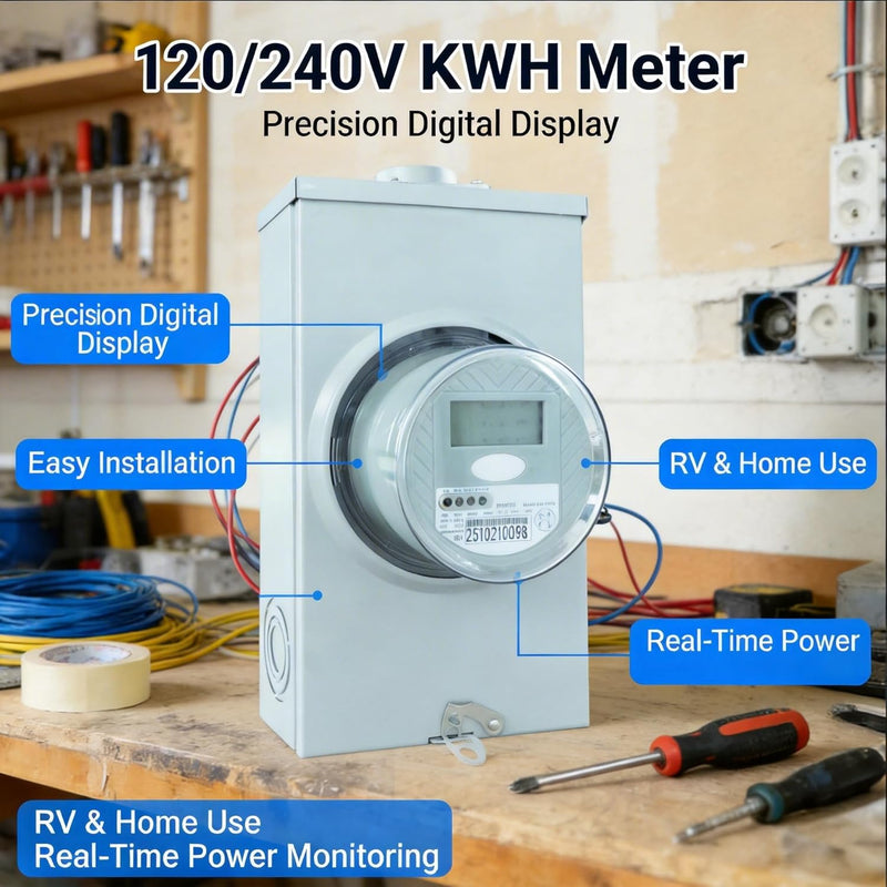 240V Digital Electric Submeter, 1P3W (2 Hot wire, 1 Neutral) KWH Watt Meter, CL200 4-Jaw Electricity Usage Monitor, Large LCD Backlight Display for Home & RV Power Consumption Monitoring 240V