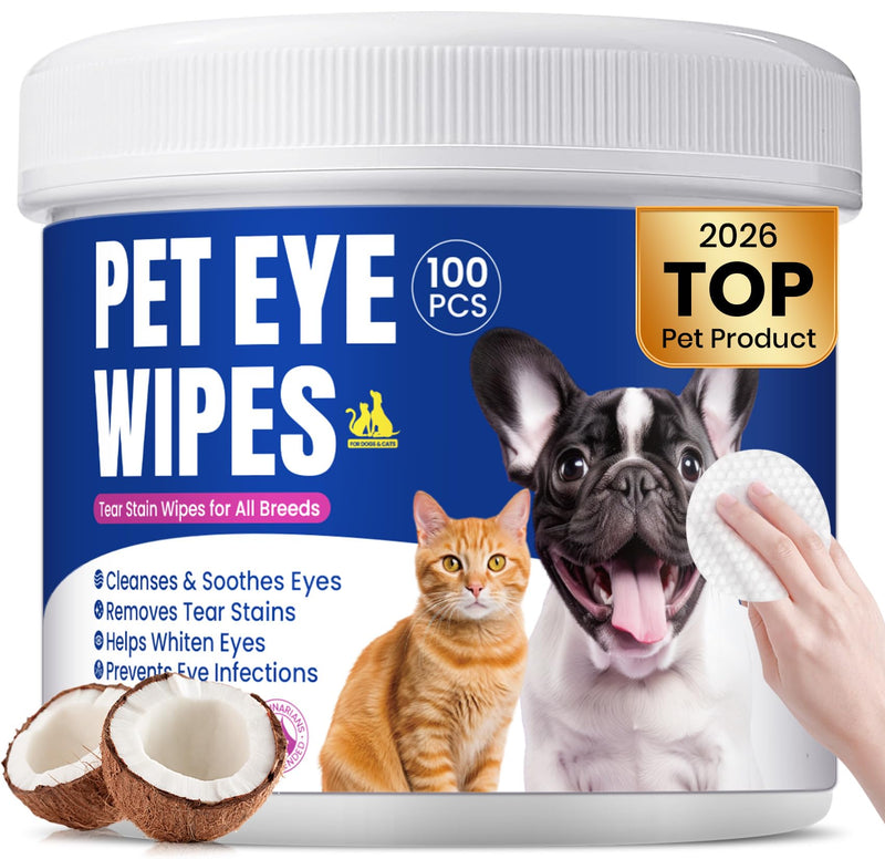 Dog Eye Wipes, Tear Stain Remover for All Dogs & Cats – Hypoallergenic & Deodorizing Eye Wipes for Dogs, Pet Eye Cleaner Wipes with Enzymes for Discharge, Crust, Mucus & Debris, Coconut (100 Ct) 100 Ct 4.Eye-Coconut