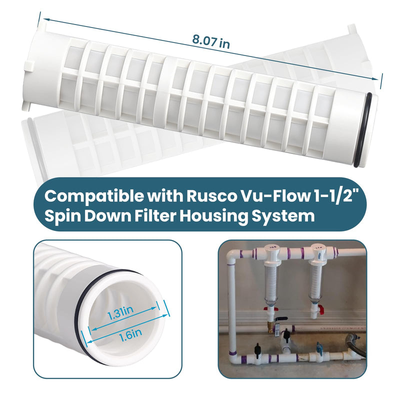 2 Pack 1-1/2" 140 Mesh Spin-down Replacement Filter Screen for Rusco Vu Flow Heavy-Duty 1.5 Inch Spin Down Sediment Water Filter for Irrigation, Sprinkler, Well Water & Plumbing Protection, Washable