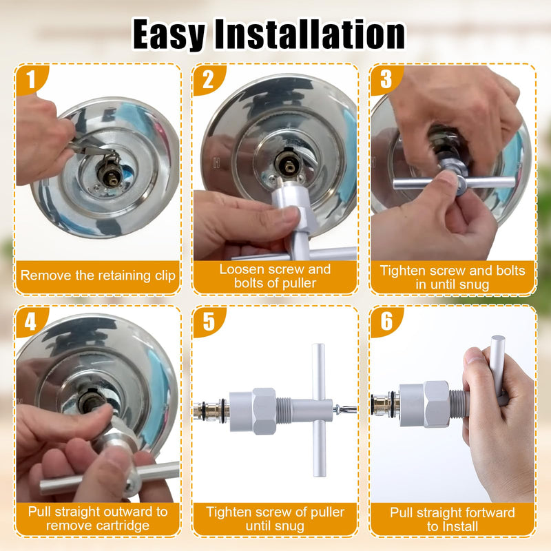 2 Pcs Dual Seal Cartridge Replacement Compatible with Moen 1225/1225B, 1 Pc Cartridge Puller Replacement for 104421, One Handle Lavatory and Bathroom Faucet Cartridges Kit for Shower