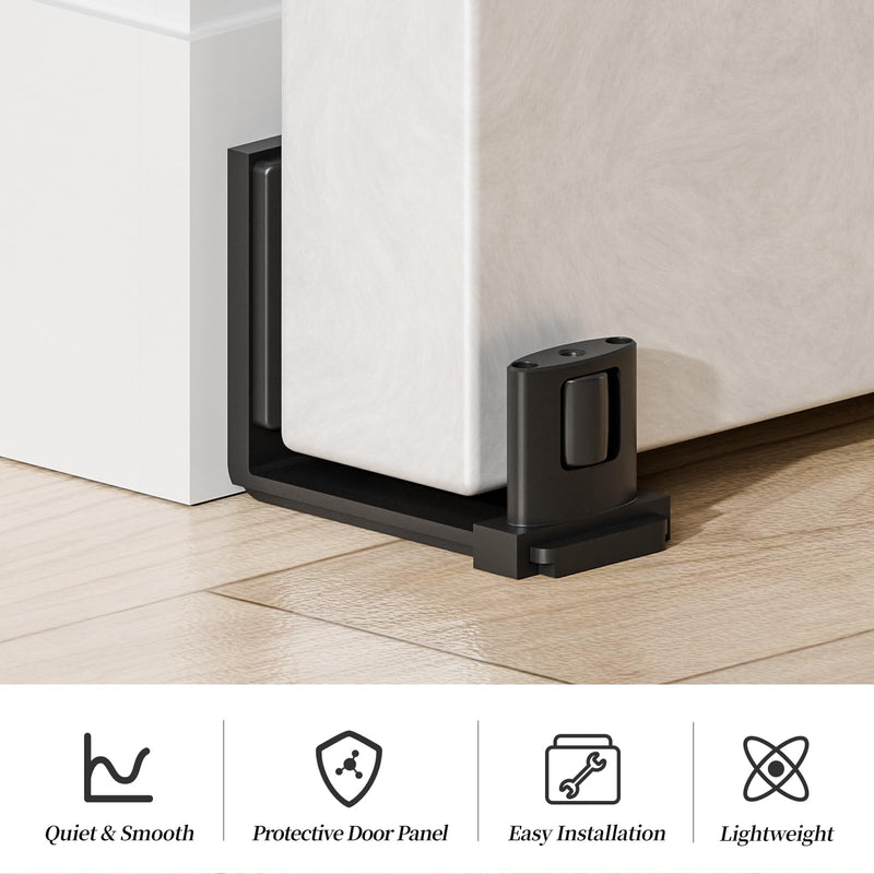 Sliding Barn Door Bottom Floor Guide, Adjustable U Shape Flexible Flush Design,Wall Mounted, Black