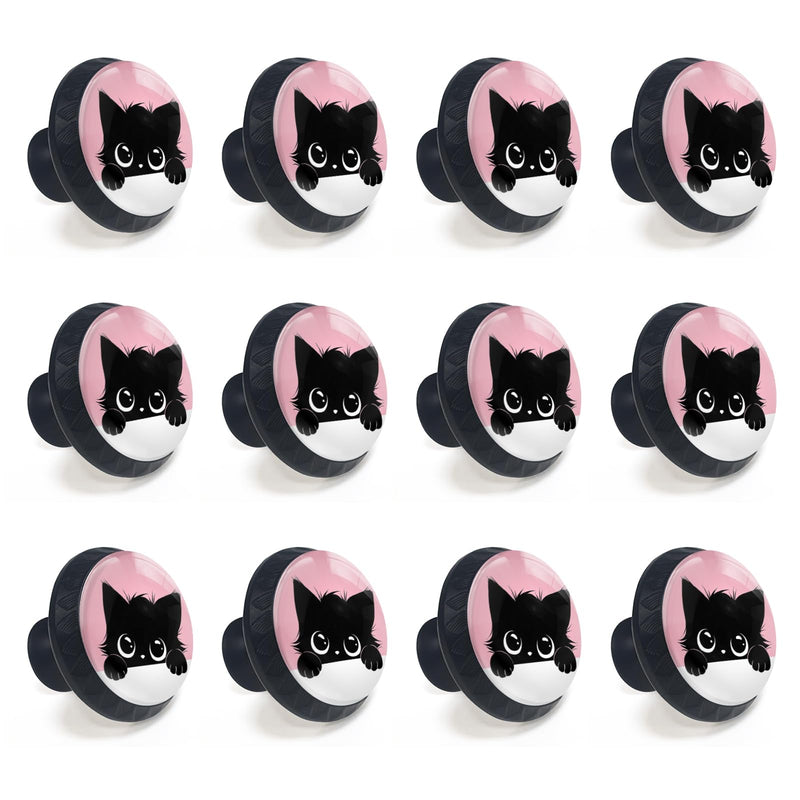 12 Pack Cute Cat Cabinet Knobs for Kitchen Bathroom | Lovely Animal Drawer Pulls Round Black Dresser Handles Hardware for Desk Cupboard Wardrobe Closet Vanity Door Decor 12PCS - 1.37"L x 1.1"W Cute Black Cat
