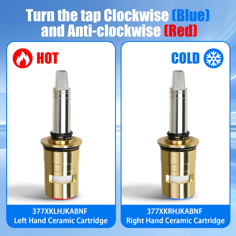 Upgraded 377XKRHJKABNF & 377XKLHJKABNF Long Ceramic 1/4-Turn Cold & Hot Cartridge Kit, Compatible with Chicago Cartridge, Long Stem for Concealed-Caps