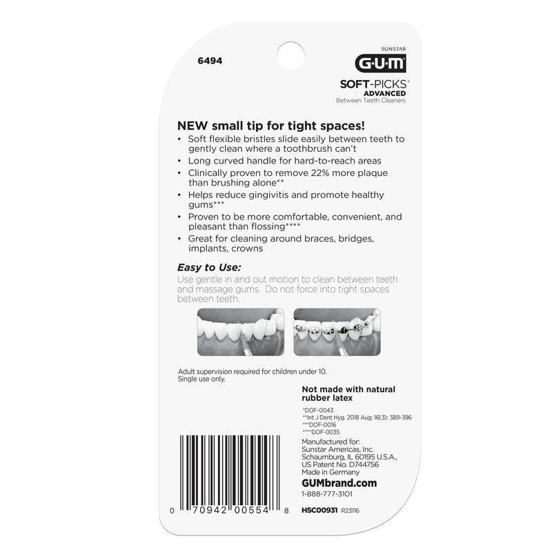 GUM Soft-Picks Advanced- Tight, Easy to Use Dental Picks for Teeth Cleaning and Gum Health, Disposable Interdental Brushes with Convenient Carry Case, Dentist Recommended Dental Picks, 60ct(3pk) 60 Count (Pack of 3)