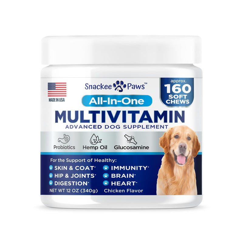 Dog Multivitamin Chewable with Glucosamine - Dog Vitamins and Supplements - 160 Treats - Multivitamin for Dogs - Hip & Joint Support - Immune Health, Skin, Heart, Digestion, Probiotics