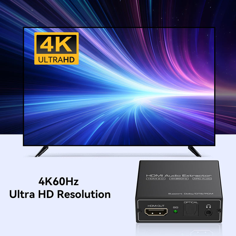 HDMI ARC Audio Extractor 4K60Hz HDMI to Optical/SPDIF 3.5mm AUX Audio Adapter Converter Splitter Support LPCM 5.1/DTS/DSD for Laptop/TV Box/DVD/PS5