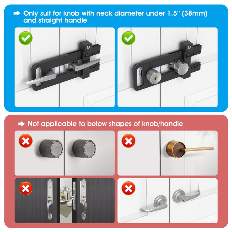 AST Double Door Lockout Device, French Door Reinforcement Lock with 3 Keys, Lockout to Double Door Knobset and Handleset, Childproof Door Lock, Premium Version (Matte Black with Key Alike) Matte Black with Keyed Alike