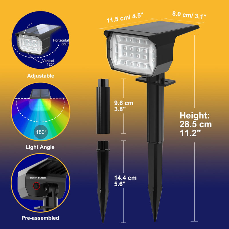 nipify 4 Pack Solar Spot Lights Outdoor Color Changing, 7 Modes Halloween RGB Solar Powered Waterproof Spotlight, Landscape Lighting for Outside Yard Garden Pathway Multicolor