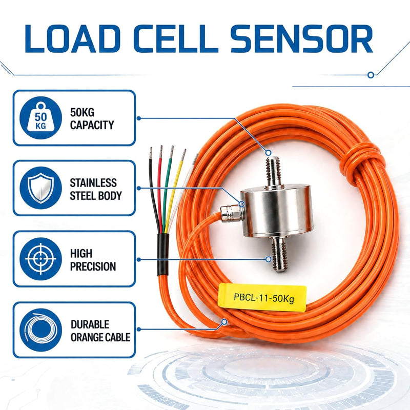 50kg Mini Load Cell Sensor for Tension Compression Testing | Compression Force Sensor 0.1% High Precision Stainless Steel Sensor 2.5m Cable Load Cell for Industrial Automation Testing