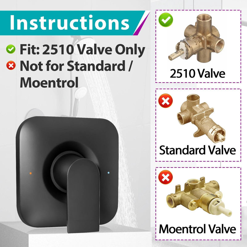 T2471BL Shower Handle Replacement Compatible with Moen PT Series Valve 2510/2520/2570/2590, Matte Black Single Shower Handle, Balance Pressure and Temperature Control(Valve Not Inclued) 1