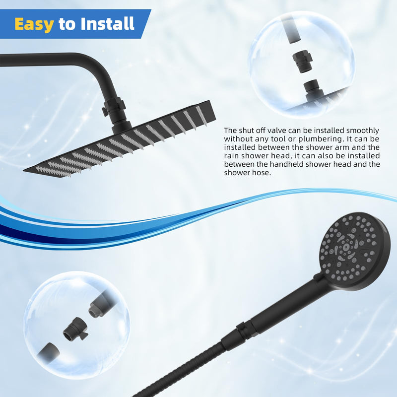 Hibbent All Metal 2 Pack Shower Head Flow Control Valve, G1/2 Brass Shut-off Valve with Metal Handle Lever, Shut OFF Water Flow Control Regulator for Handheld Shower, or Bidet Sprayer, Matte Black 0.5 Inch Dark Black