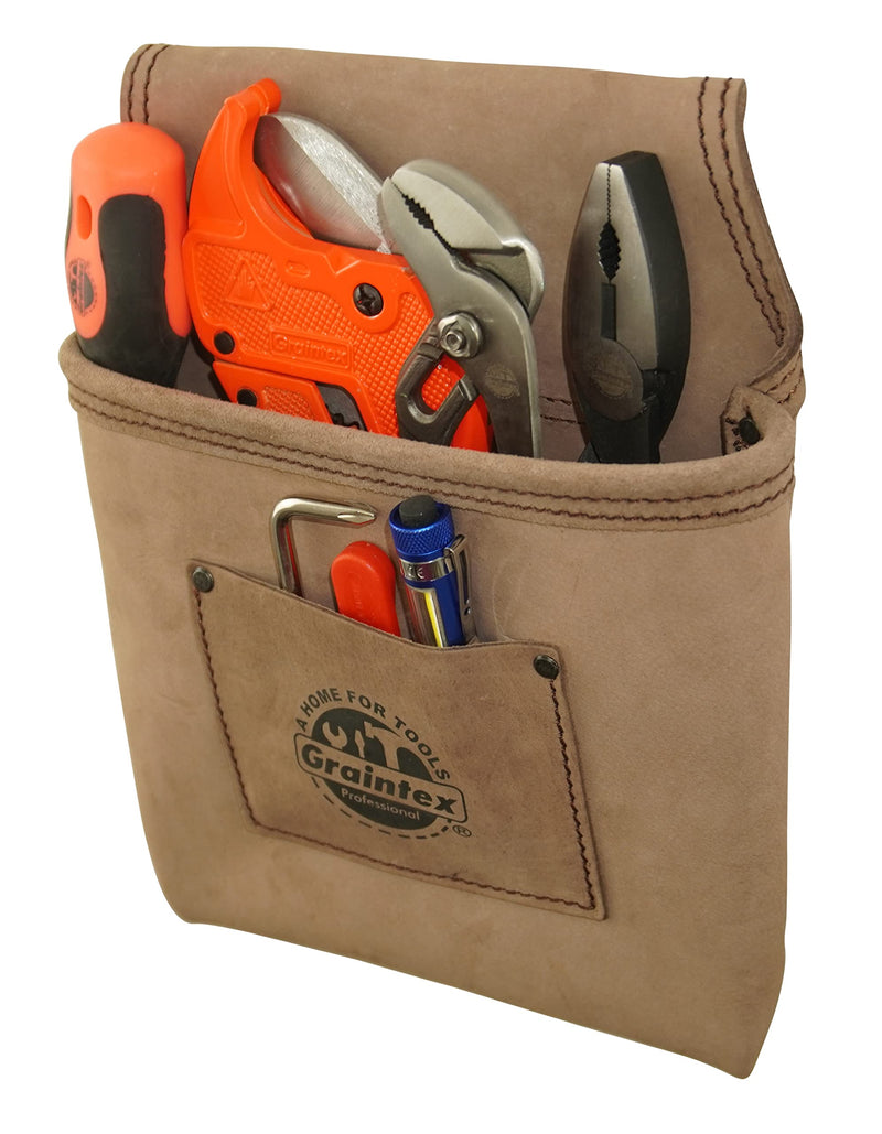 Graintex ST2009 One Pocket Nail & Tool Pouch Natural Top Grain Leather for Framers, Constructors, Electricians, Plumbers, Handyman