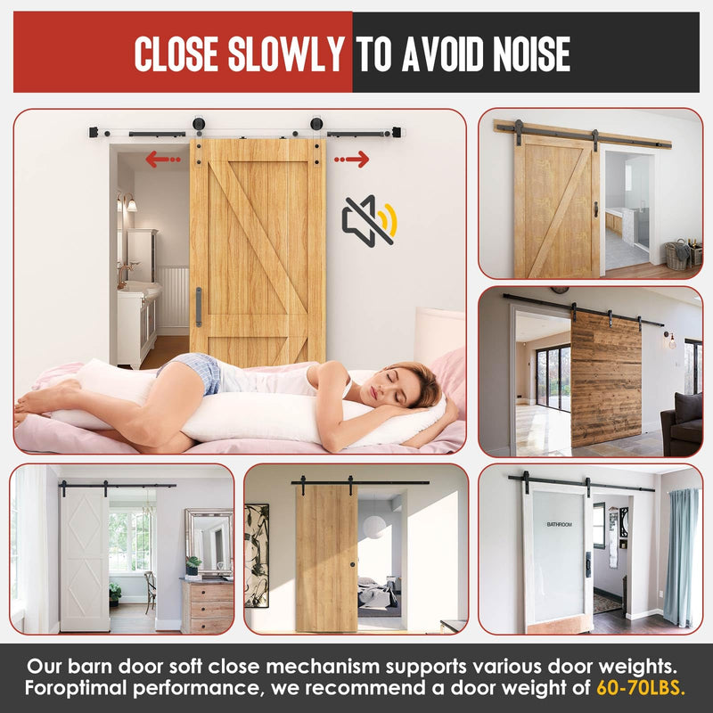 Barn Door Hardware Kit – Soft Close No-Drill (2PCS) | Hydraulic damper for 88-132 lb doors; anti-slam, silent close; protects fingers/pets; fits bedroom, bathroom, closet, pantry Black 2
