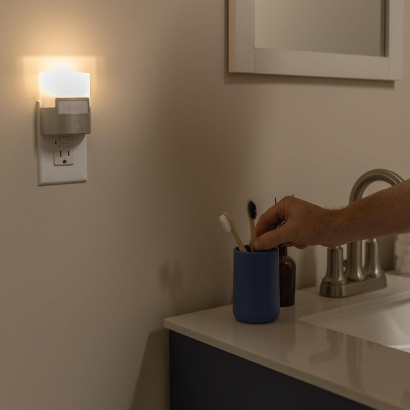 GE LED Motion Sensor Night Light, Plug into wall, 40 Lumens, Soft White, UL-Certified, Energy Efficient, Ideal Nightlight for Bedroom, Bathroom, Kitchen, Hallway, 46633, Silver, 2 Pack Silver 40 Lumens