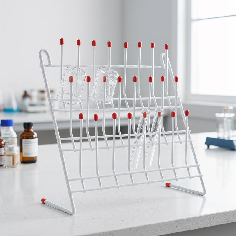 OUNONA Laboratory Beaker Drying Holder Test Tube Drying Rack for Lab Glassware Tube Draining Rack Metal Labs Drying for Laboratory Equipment Organization 11.81 X 11.81 X 4.52 in White 30.00X30.00X11.50CM