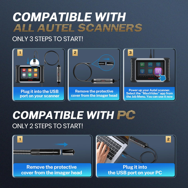 Autel MaxiVideo MV108S Digital Inspection Camera, 2025 Newer of MV108, 8.5mm USB Industrial Endoscope IP67 Waterproof, 1920P HD Borescope Camera 39.37'' Flexible Cord Snake Camera for Autel Tools & PC - NewNest Australia