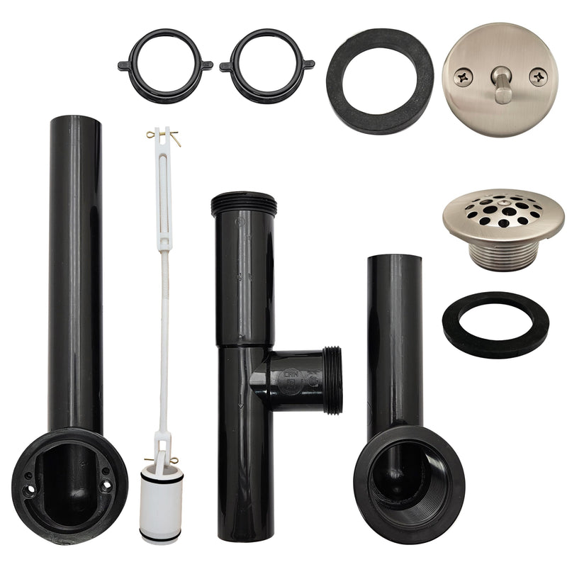Westbrass A592144-07 1-1/2" x 14" Black Poly Tubular Bath Waste & Overflow Assembly with Trip Lever and Beehive Strainer Grid Drain Cover, Satin Nickel