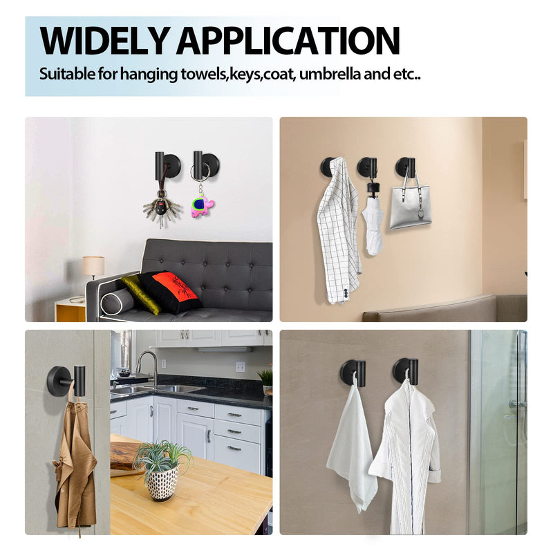 Kruodop Towel Hooks for Bathroom,2 Packs Wall Mount Towel Holder,Black Matte Wall Robe Hook,Stainless Steel Heavy Duty Door Hanger Towel Hook for Kitchen, Bedroom,Hotel,Pool,Coats(Drilling) 2pcs black