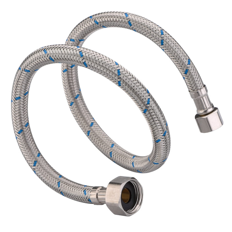 sumerain Braided Stainless Steel Faucet Supply Lines 24 Inch Length 1/2-inch FIP x 3/8-inch Compression Faucet Connector Flexible Hose, Pack of 2