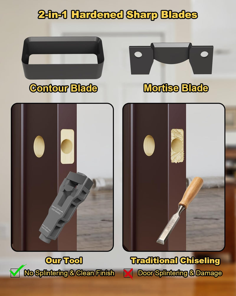Door Latch Mortise Tool - Professional Door Latch Installation Kit for 1-3/4" or 1-3/8" Thick Door, Accurate Latch & Lock Setup, Gray