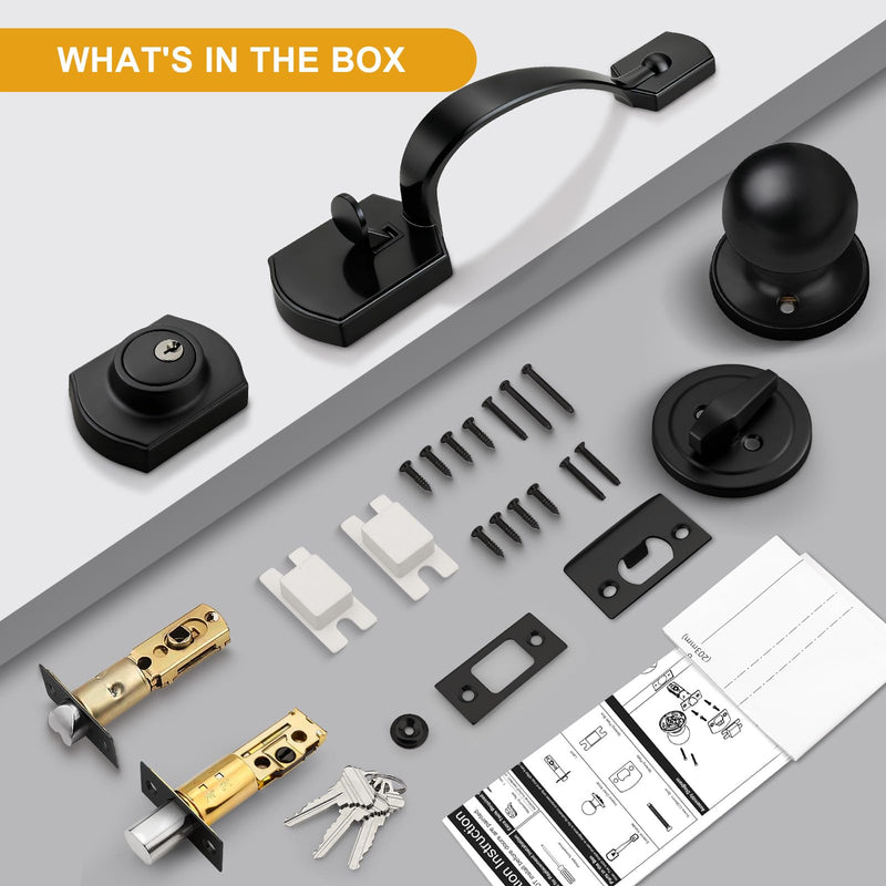 Probrico Matte Black Front Door Handleset, Exterior Door Lock Set with Deadbolt Single Cylinder Front Door Knob and Deadbolt Set, 1 Set